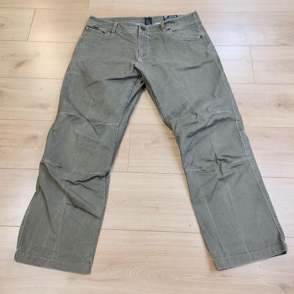 Kuhl Rydr Pants Mens 38x32 Green Canvas 5 Pocket Outdoor Hiking Trail Workwear